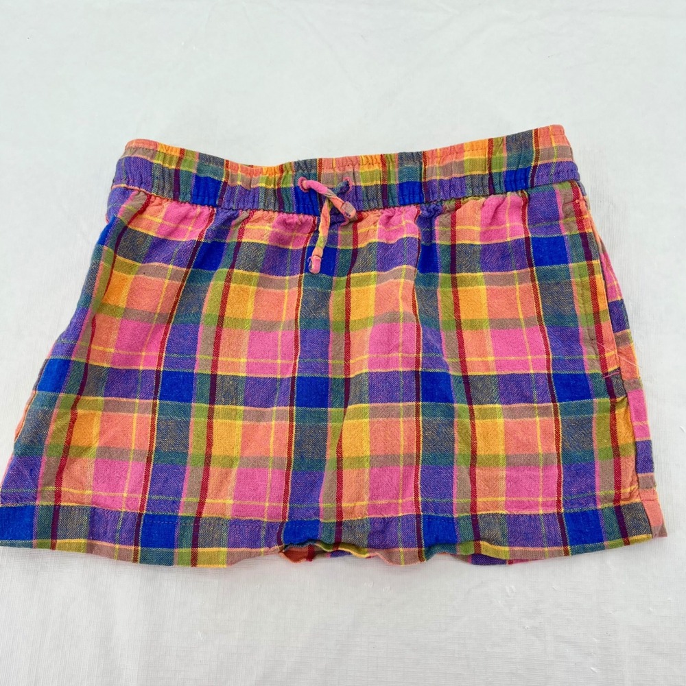 Old Navy Girls Rainbow Plaid Mini Skirt Elastic Waist Pink Blue Orange Size M 8